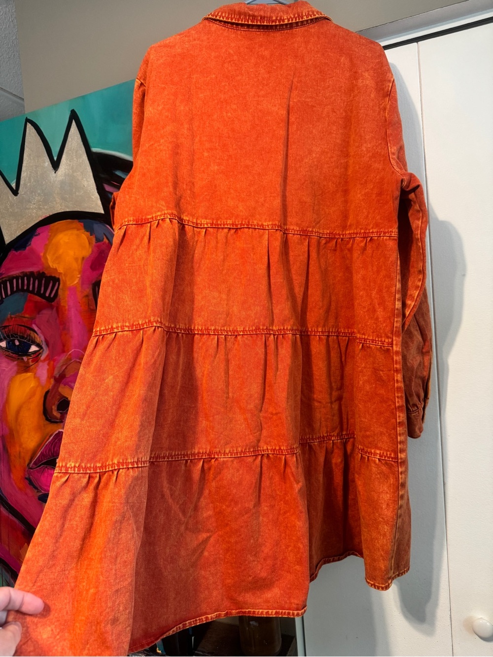 Vibrant Washed Burnt Orange Button-Up Shirt Dress 2X - Picture 5 of 6